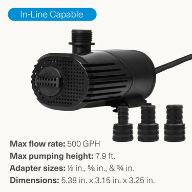 500 GPH Hydroponics & Aquaponics Water Pump