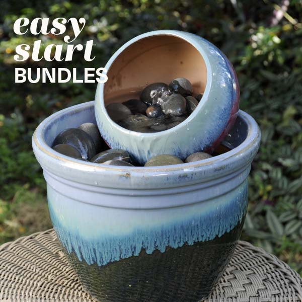 easy start bundles featuring fountain, pond, waterfall, and water feature projects for any space